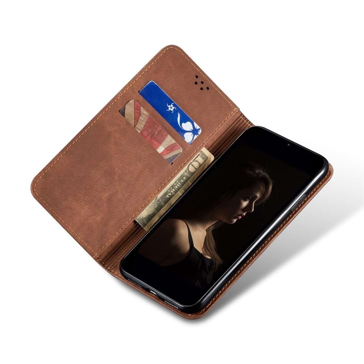 For Redmi Note 14 Pro+ 5G Denim Texture Casual Style Horizontal Flip Leather Case(Brown)