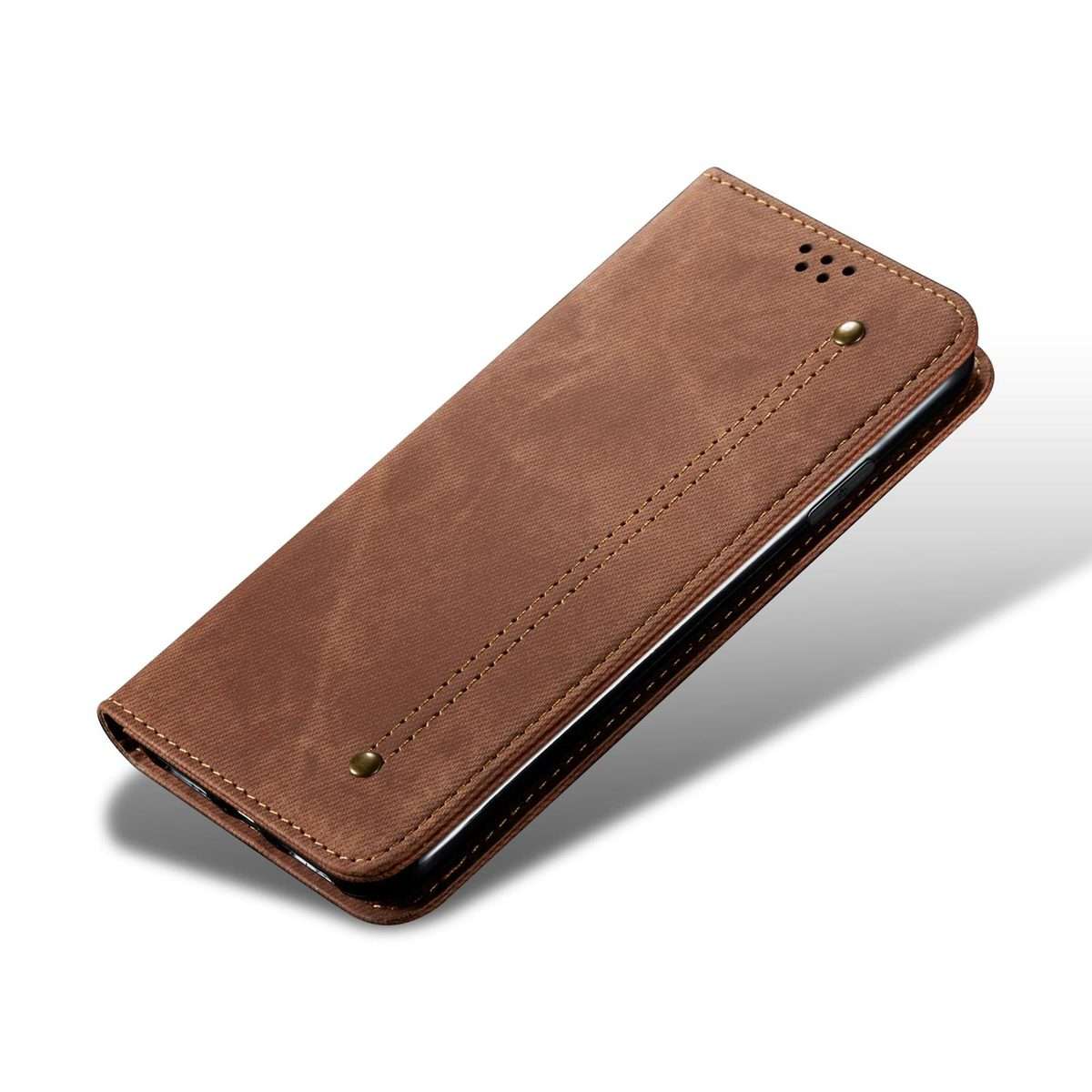 For Redmi Note 14 Pro+ 5G Denim Texture Casual Style Horizontal Flip Leather Case(Brown)