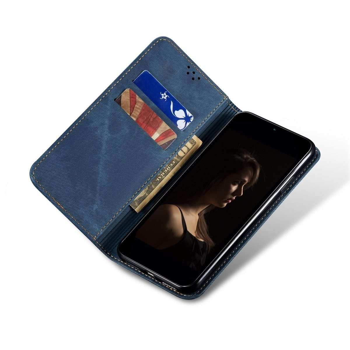 For Redmi Note 14 Pro+ 5G Denim Texture Casual Style Horizontal Flip Leather Case(Blue)