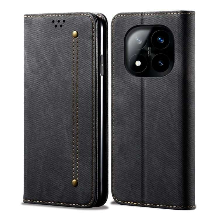 For Redmi Note 14 Pro+ 5G Denim Texture Casual Style Horizontal Flip Leather Case(Black)