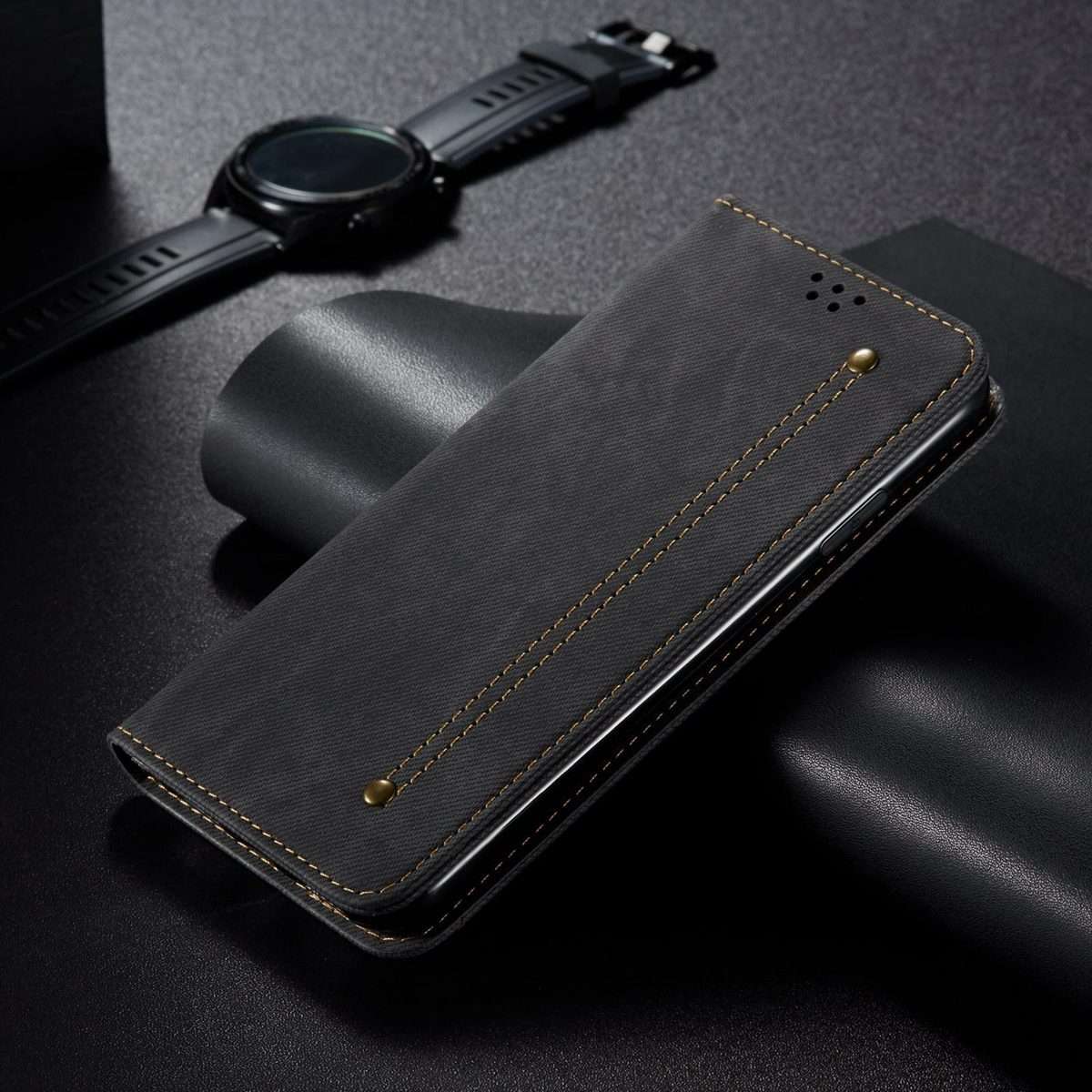For Redmi Note 14 Pro+ 5G Denim Texture Casual Style Horizontal Flip Leather Case(Black)