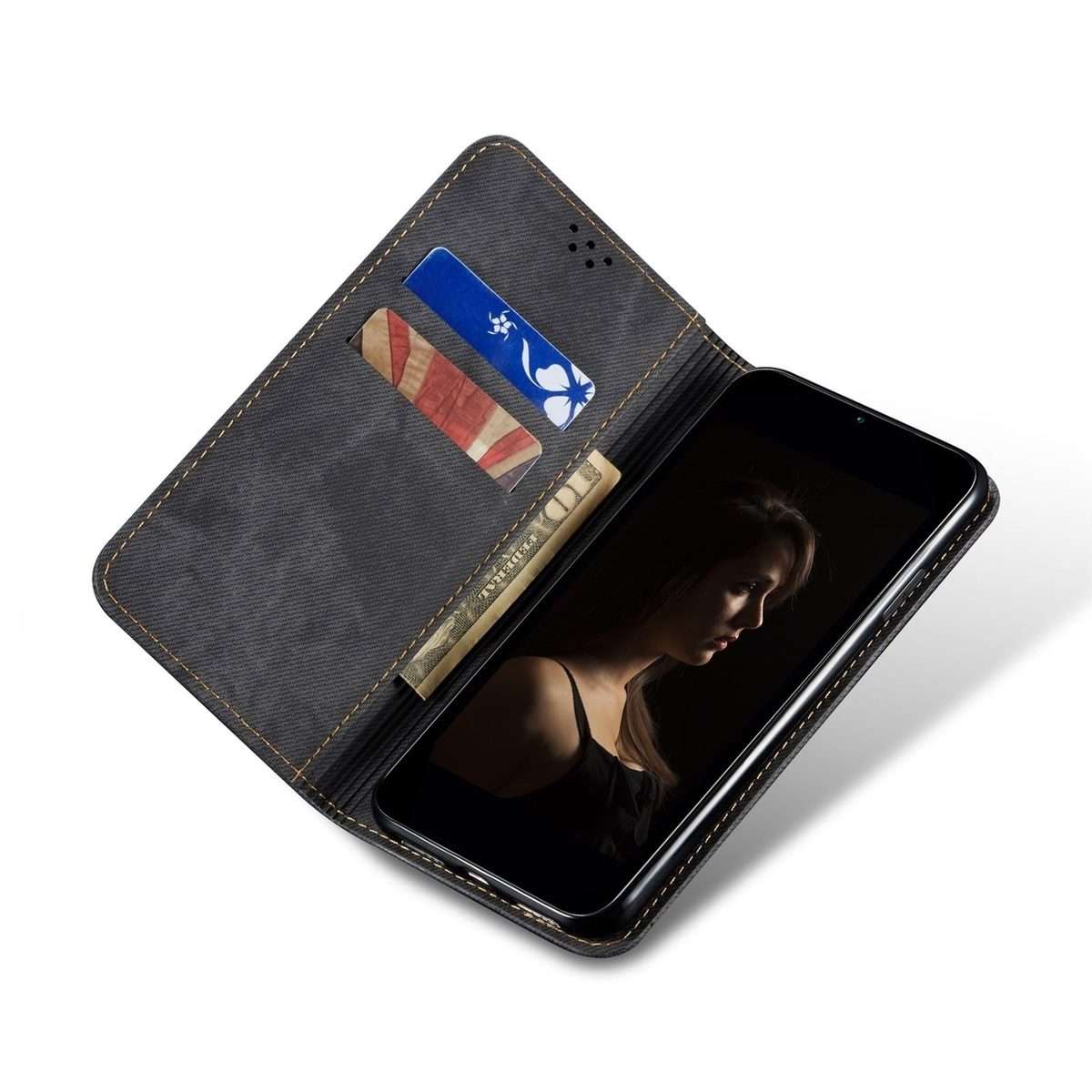 For Redmi Note 14 Pro+ 5G Denim Texture Casual Style Horizontal Flip Leather Case(Black)