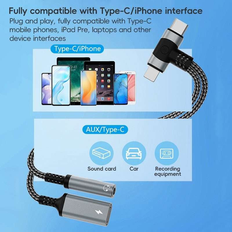 4 in 1 8 Pin / Type-C to Type-C, 3.5mm Audio Adapter Cable(Silver)