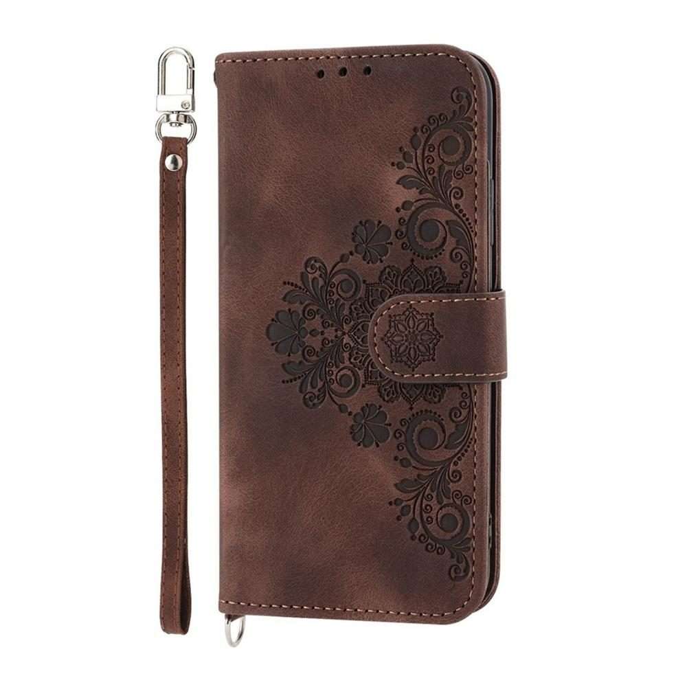 For Redmi K80 / K80 Pro Skin Feel Flowers Embossed Wallet Leather Phone Case(Brown)