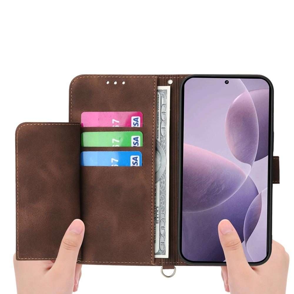 For Redmi K80 / K80 Pro Skin Feel Flowers Embossed Wallet Leather Phone Case(Brown)