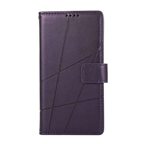 For Redmi 14C 4G PU Genuine Leather Texture Embossed Line Phone Case(Purple)