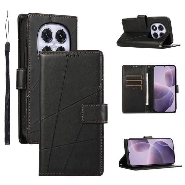 For Redmi Note 14 Pro 4G PU Genuine Leather Texture Embossed Line Phone Case(Black)