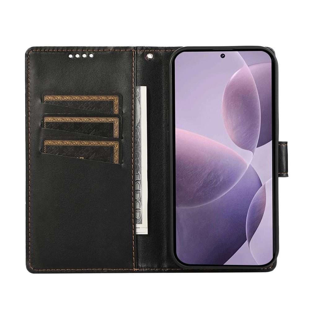 For Redmi Note 14 Pro 4G PU Genuine Leather Texture Embossed Line Phone Case(Black)