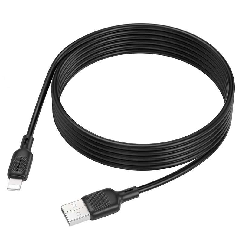 BOROFONE BX113 2.4A USB to 8 Pin Silicone Charging Data Cable, Length:2m(Black)