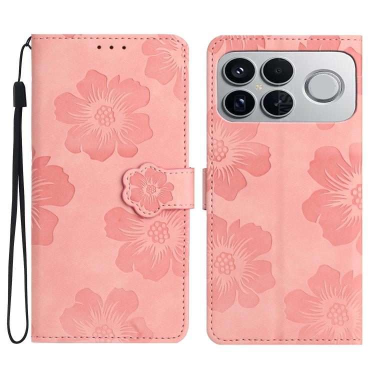 For Redmi K90/Poco F8 Pro Flower Embossing Pattern Leather Phone Case(Pink)