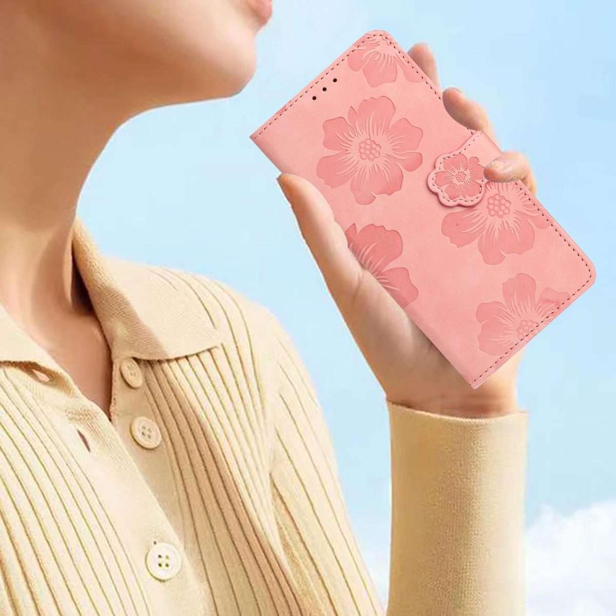 For Redmi K90/Poco F8 Pro Flower Embossing Pattern Leather Phone Case(Pink)