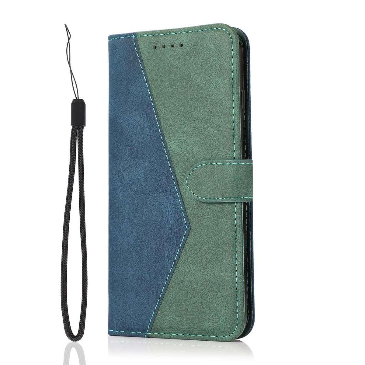 For Redmi K90/Poco F8 Pro Dual-color Stitching Leather Phone Case(Blue Green)