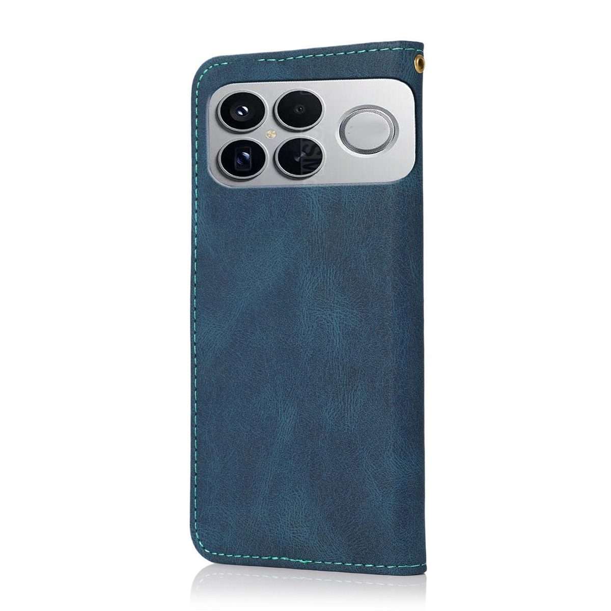 For Redmi K90/Poco F8 Pro Dual-color Stitching Leather Phone Case(Blue Green)
