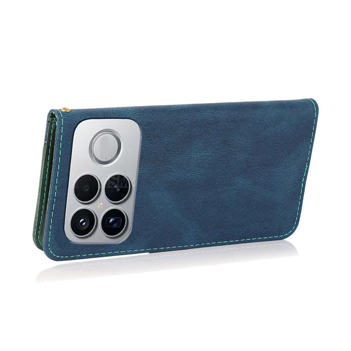 For Redmi K90/Poco F8 Pro Dual-color Stitching Leather Phone Case(Blue Green)