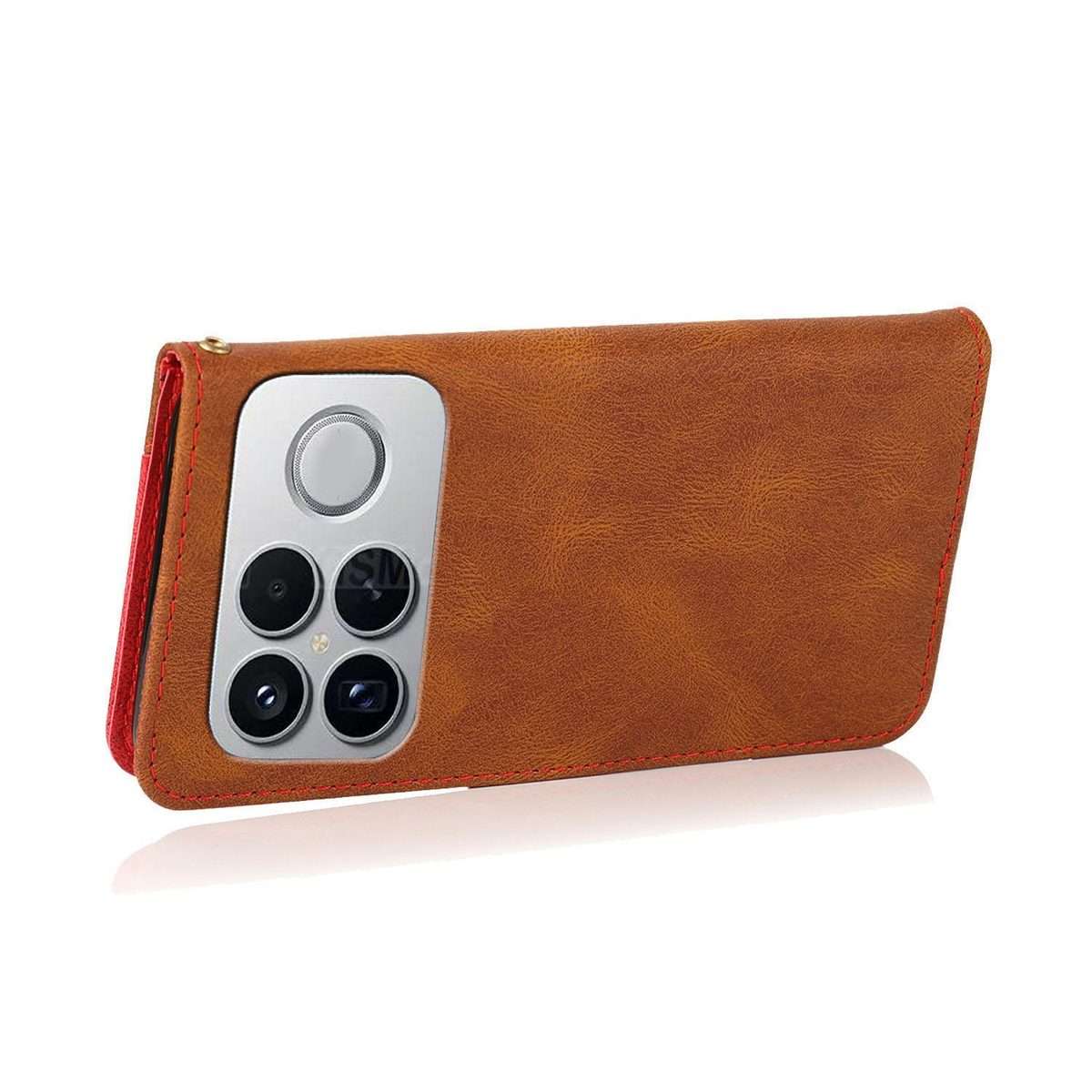 For Redmi K90/Poco F8 Pro Dual-color Stitching Leather Phone Case(Brown Red)