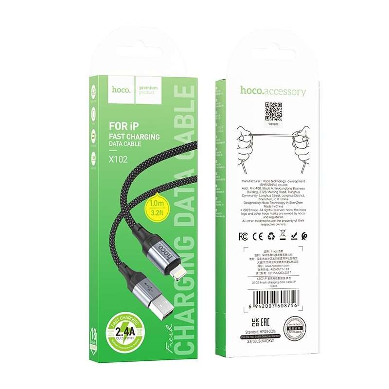 hoco X102 USB to 8 Pin Fresh 2.4A Charging Data Cable, Length:1m(Black)