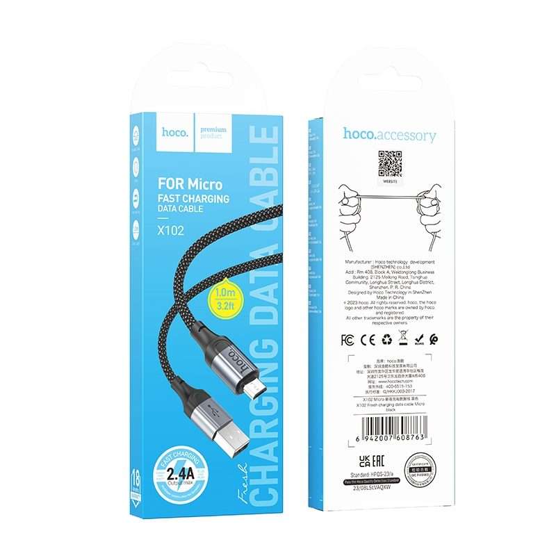 hoco X102 USB to Micro USB Fresh 2.4A Charging Data Cable, Length:1m(Black)