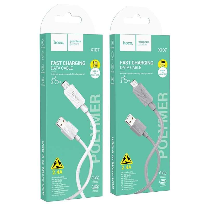 hoco X107 USB to Micro USB Favor 2.4A Charging Data Cable, Length:1m(Grey)