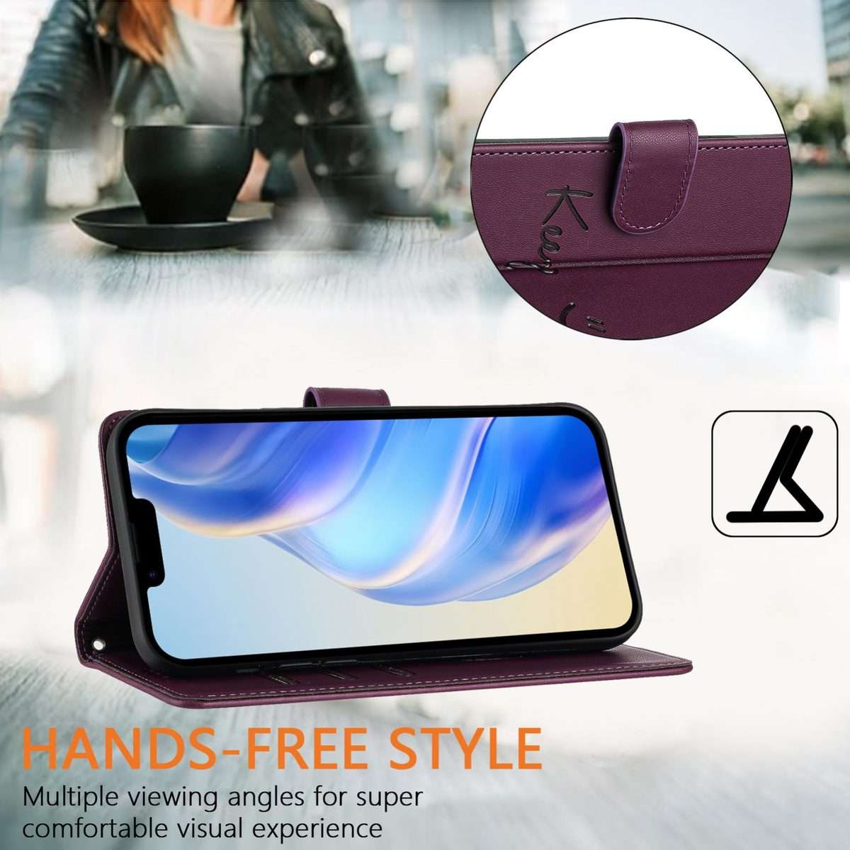For iPhone 15 Pro Smile Embossing RFID Leather Phone Case(Violet)