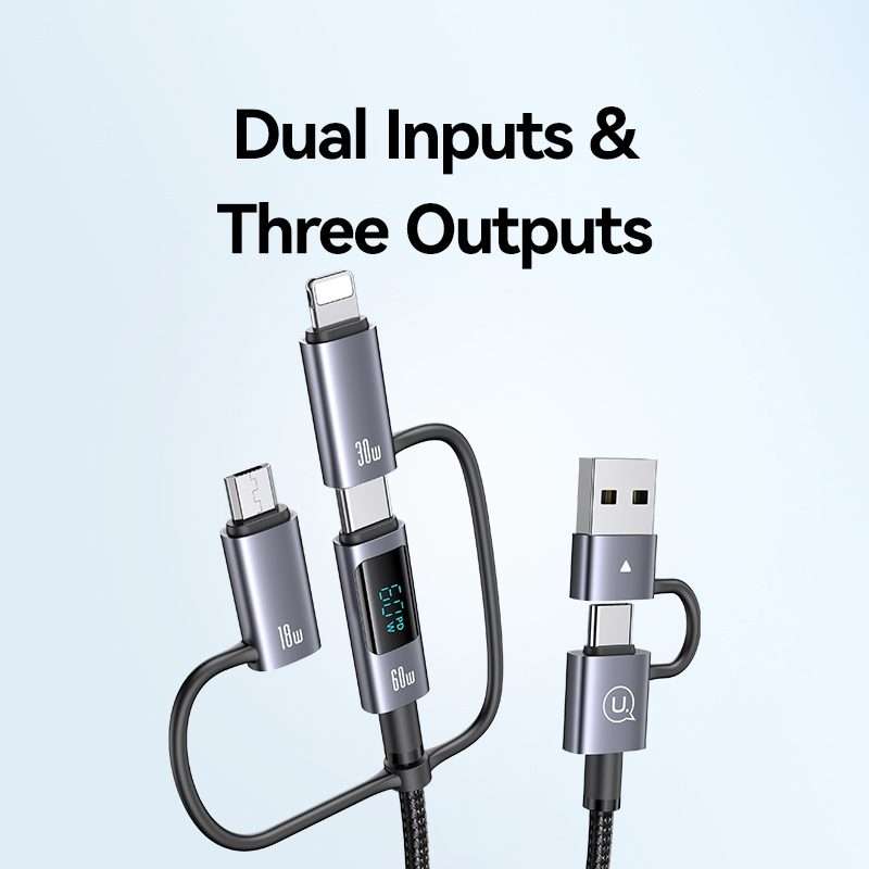 USAMS 60W 6 in 1 Digital Display Fast Charging Cable, Length:2m(Titanium Gray)