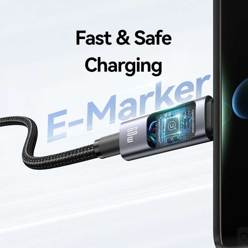 USAMS 60W 6 in 1 Digital Display Fast Charging Cable, Length:2m(Titanium Gray)