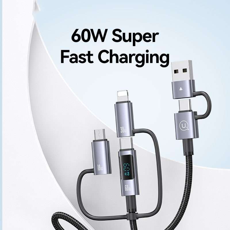 USAMS 60W 6 in 1 Digital Display Fast Charging Cable, Length:1.2m(Titanium Gray)