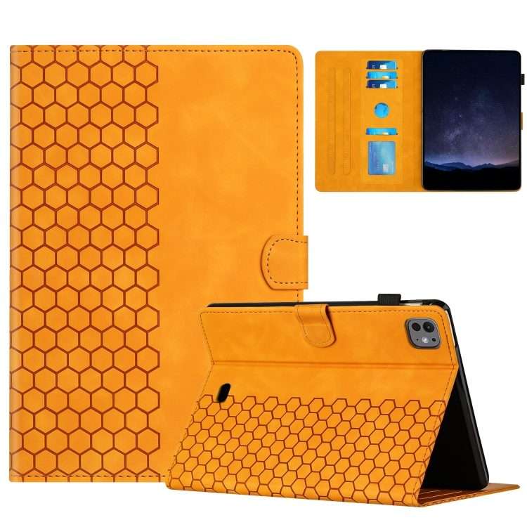 For iPad Pro 11 2025 / 2024 Honeycomb Embossed Leather Smart Tablet Case(Yellow)