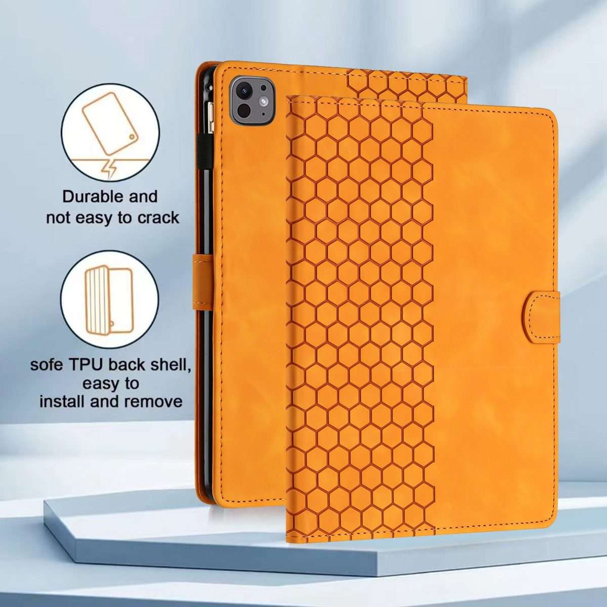 For iPad Pro 11 2025 / 2024 Honeycomb Embossed Leather Smart Tablet Case(Yellow)