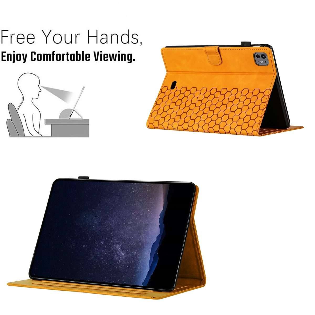 For iPad Pro 11 2025 / 2024 Honeycomb Embossed Leather Smart Tablet Case(Yellow)