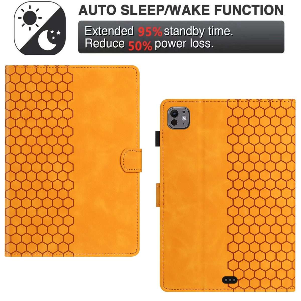 For iPad Pro 11 2025 / 2024 Honeycomb Embossed Leather Smart Tablet Case(Yellow)