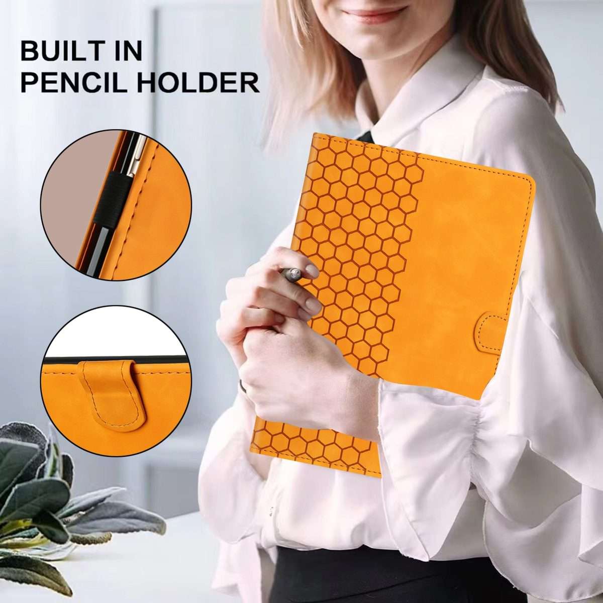 For iPad Pro 11 2025 / 2024 Honeycomb Embossed Leather Smart Tablet Case(Yellow)