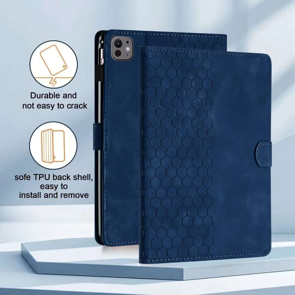 For iPad Pro 11 2025 / 2024 Honeycomb Embossed Leather Smart Tablet Case(Blue)
