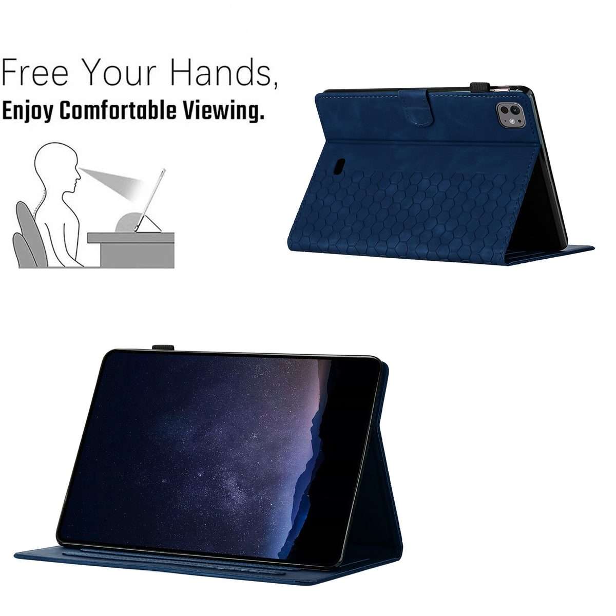 For iPad Pro 11 2025 / 2024 Honeycomb Embossed Leather Smart Tablet Case(Blue)