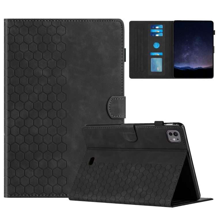 For iPad Pro 11 2025 / 2024 Honeycomb Embossed Leather Smart Tablet Case(Black)