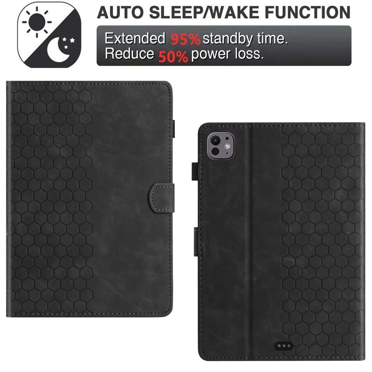 For iPad Pro 11 2025 / 2024 Honeycomb Embossed Leather Smart Tablet Case(Black)