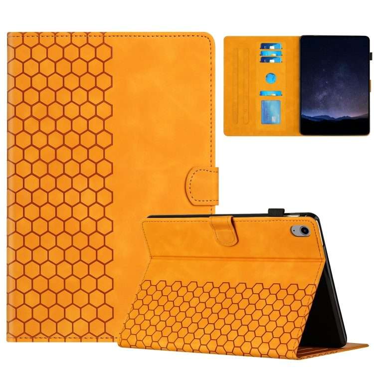 For iPad 2025 / 2022 Honeycomb Embossed Leather Smart Tablet Case(Yellow)