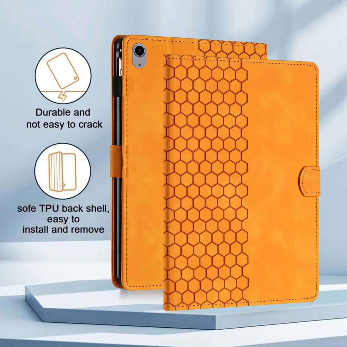 For iPad 2025 / 2022 Honeycomb Embossed Leather Smart Tablet Case(Yellow)