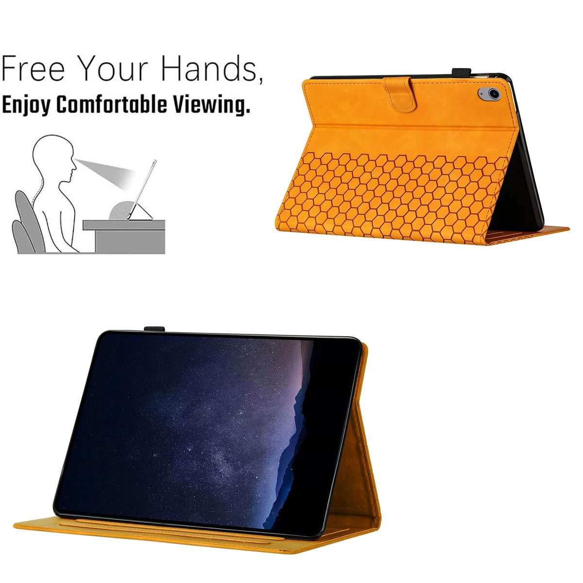 For iPad 2025 / 2022 Honeycomb Embossed Leather Smart Tablet Case(Yellow)