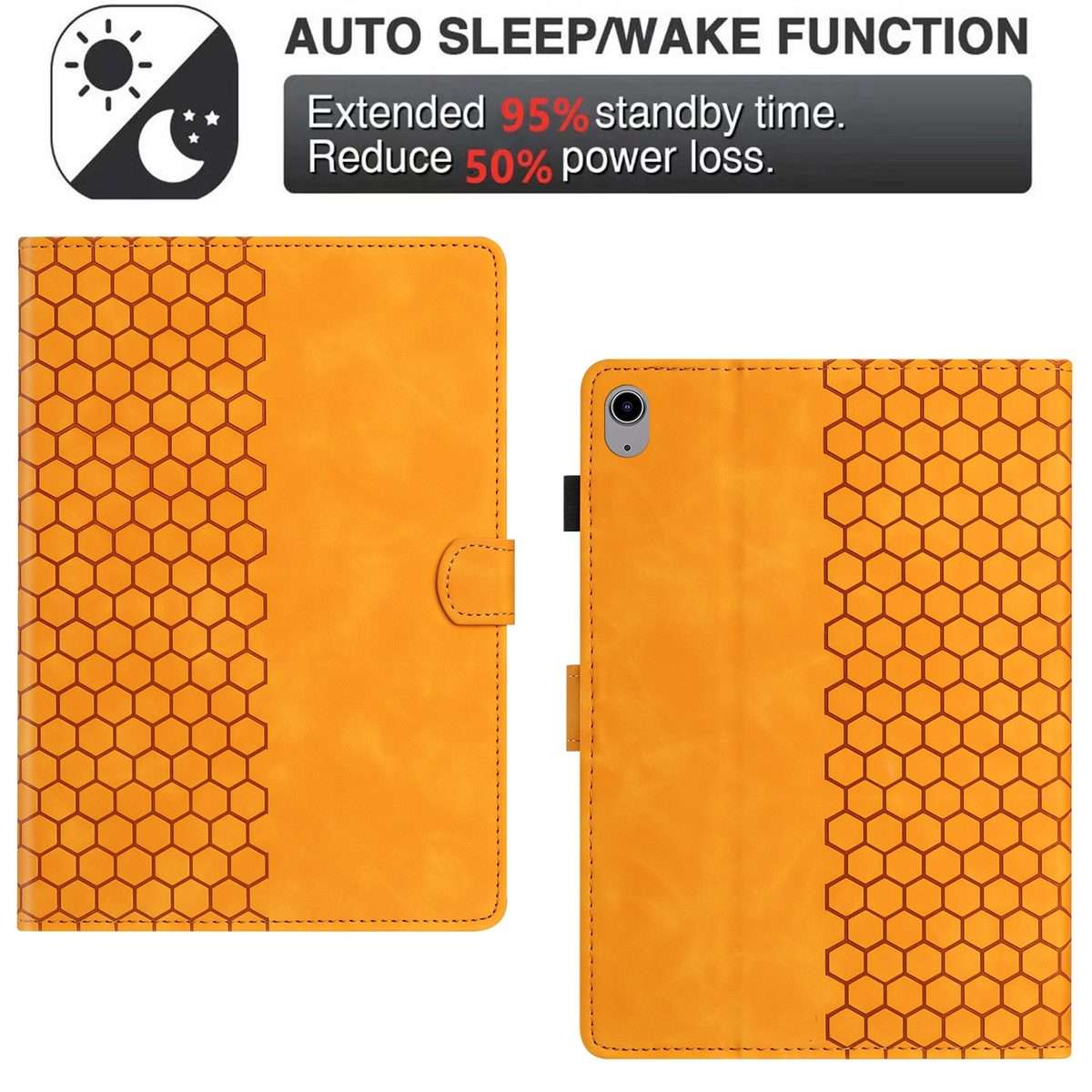 For iPad 2025 / 2022 Honeycomb Embossed Leather Smart Tablet Case(Yellow)