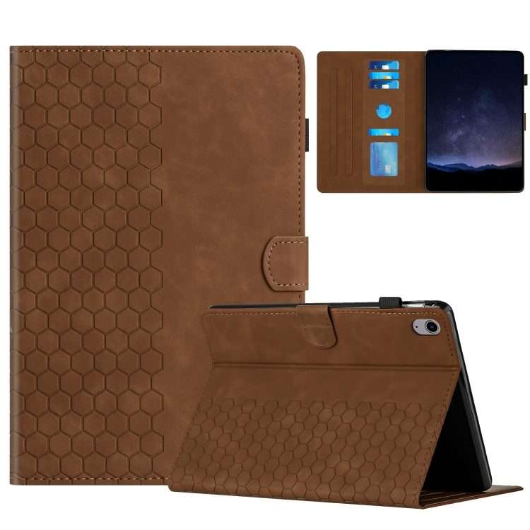 For iPad 2025 / 2022 Honeycomb Embossed Leather Smart Tablet Case(Brown)