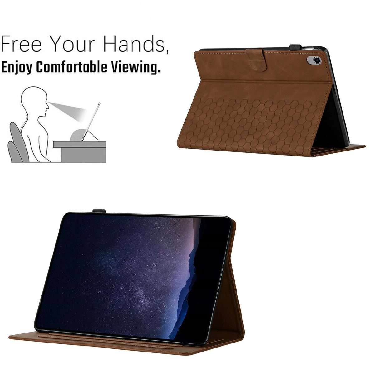 For iPad 2025 / 2022 Honeycomb Embossed Leather Smart Tablet Case(Brown)