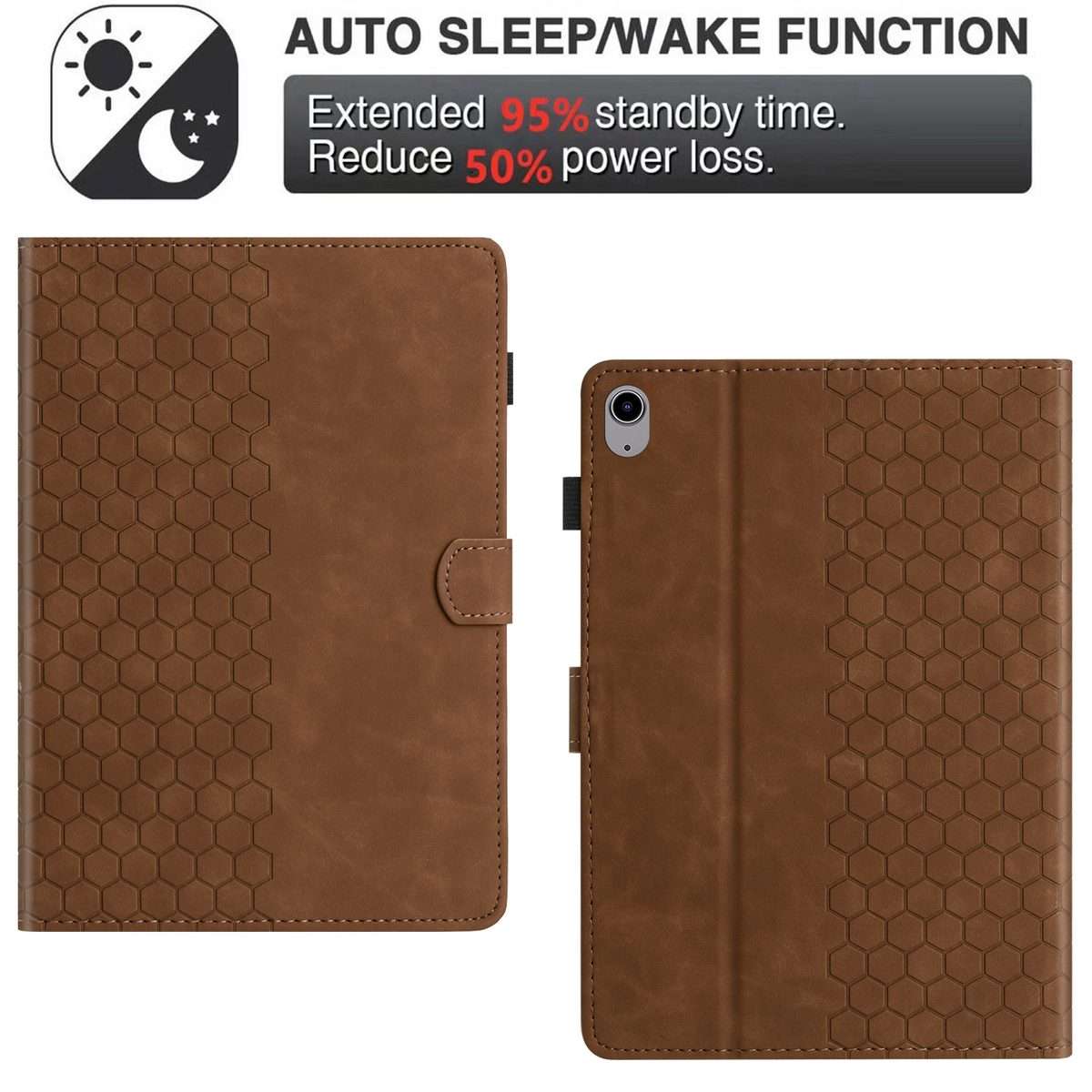 For iPad 2025 / 2022 Honeycomb Embossed Leather Smart Tablet Case(Brown)