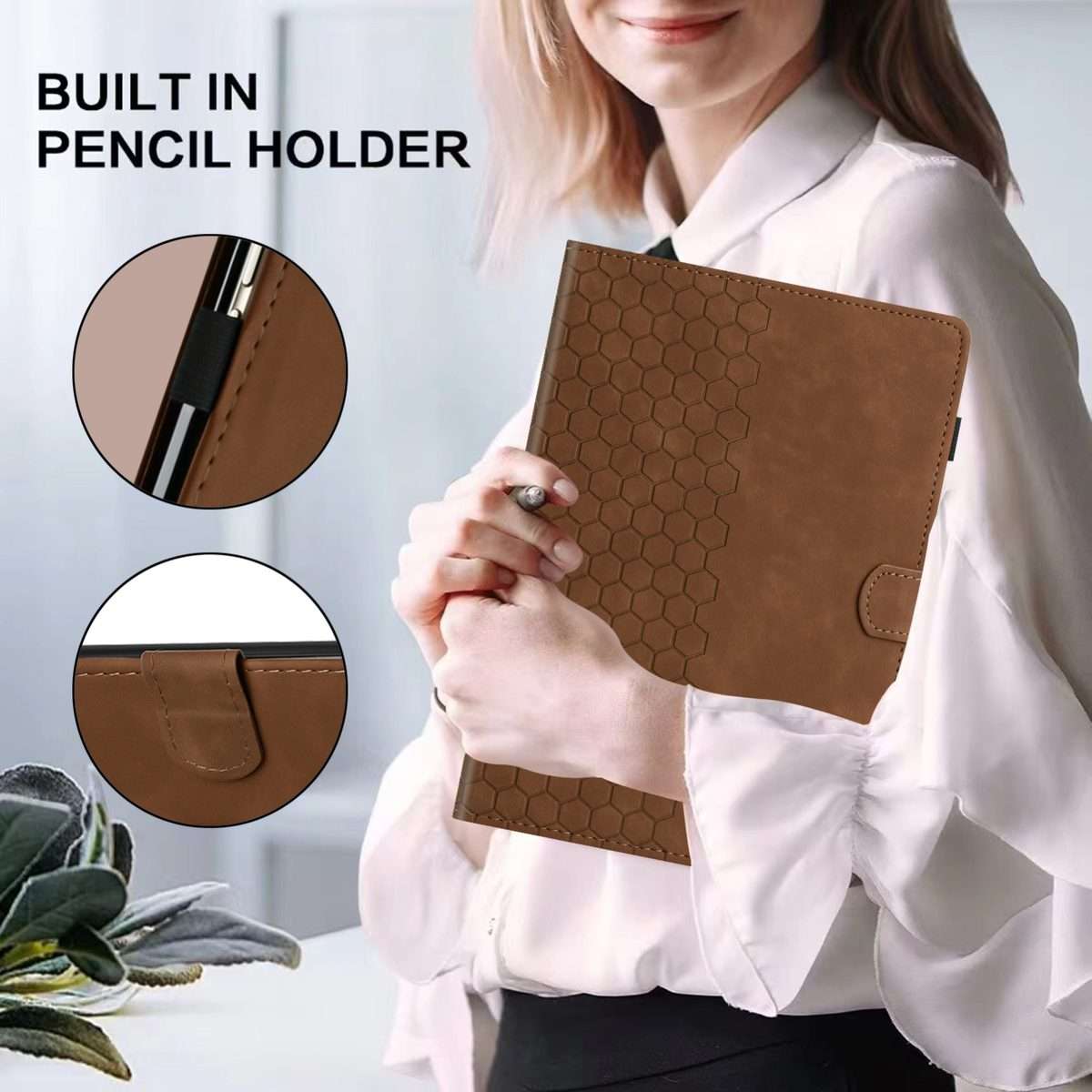 For iPad 2025 / 2022 Honeycomb Embossed Leather Smart Tablet Case(Brown)