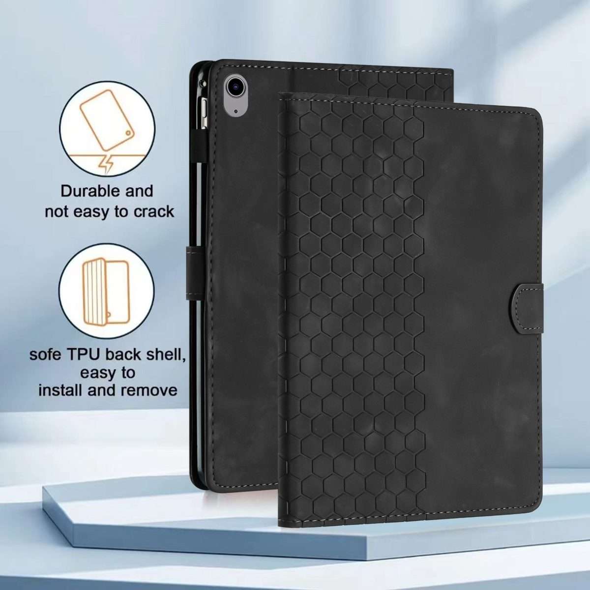 For iPad 2025 / 2022 Honeycomb Embossed Leather Smart Tablet Case(Black)