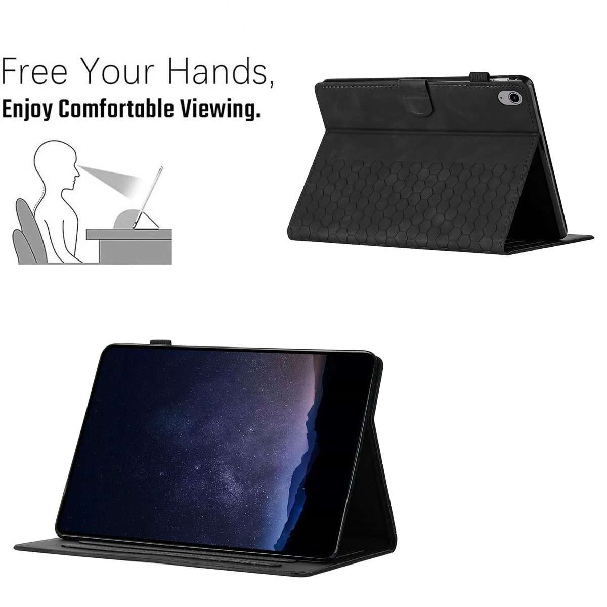 For iPad 2025 / 2022 Honeycomb Embossed Leather Smart Tablet Case(Black)