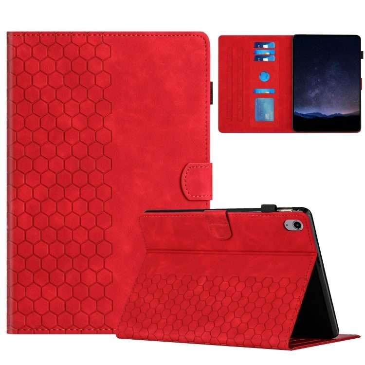 For iPad 2025 / 2022 Honeycomb Embossed Leather Smart Tablet Case(Red)