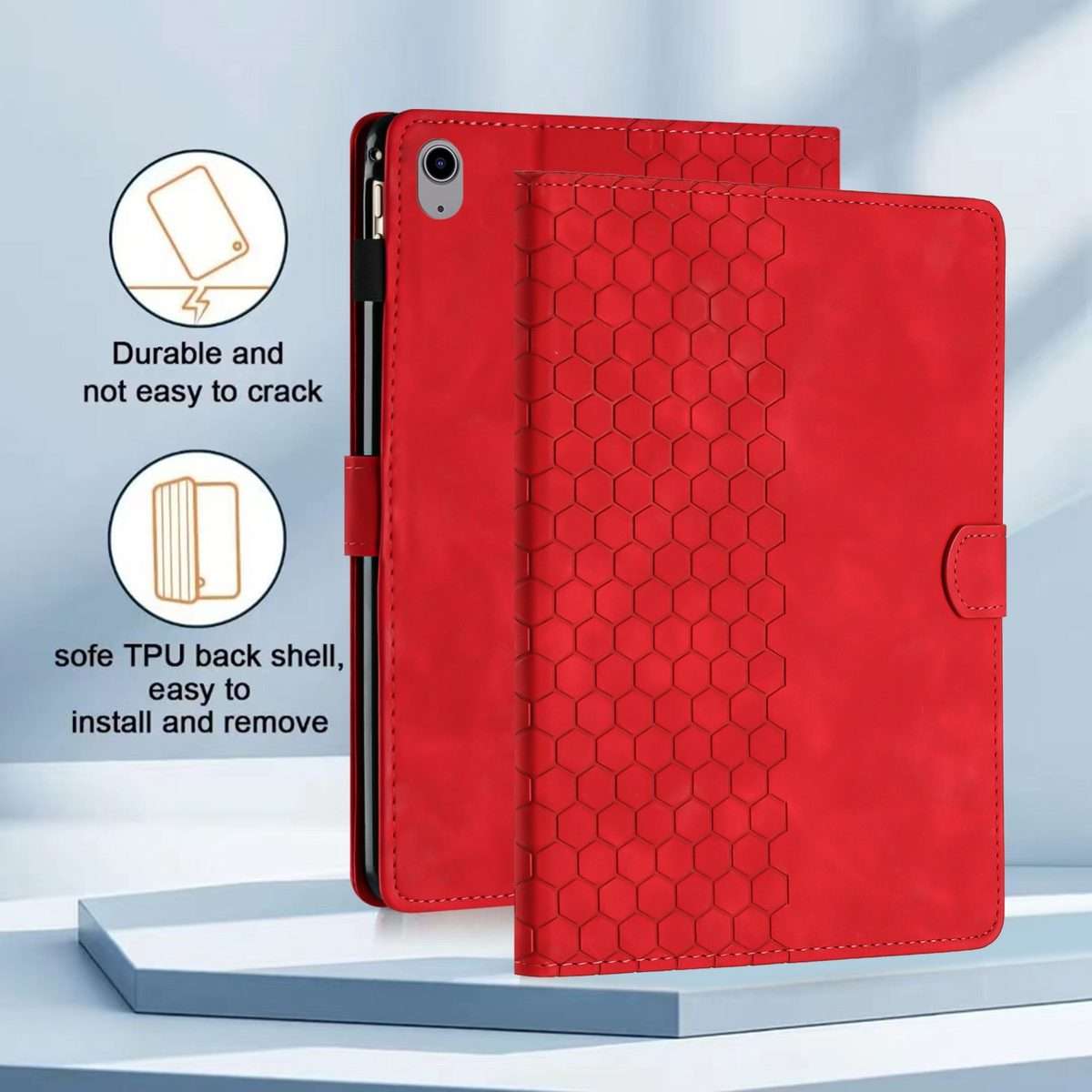 For iPad 2025 / 2022 Honeycomb Embossed Leather Smart Tablet Case(Red)