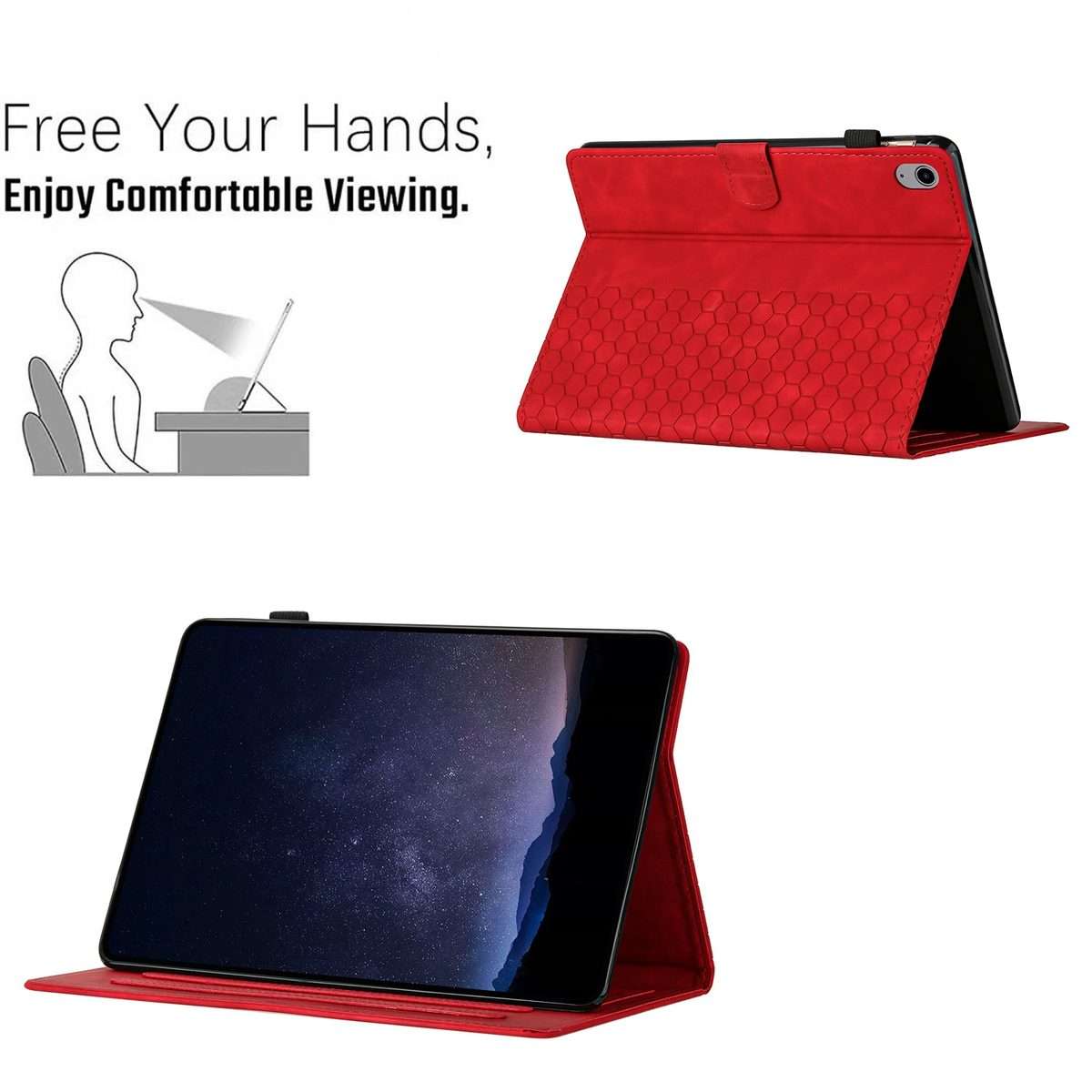 For iPad 2025 / 2022 Honeycomb Embossed Leather Smart Tablet Case(Red)