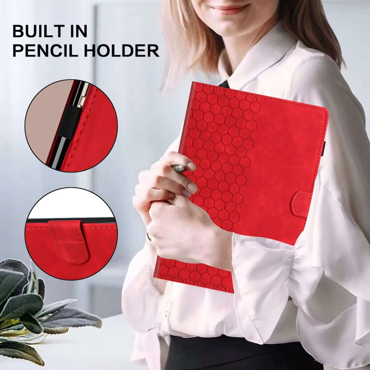 For iPad 2025 / 2022 Honeycomb Embossed Leather Smart Tablet Case(Red)