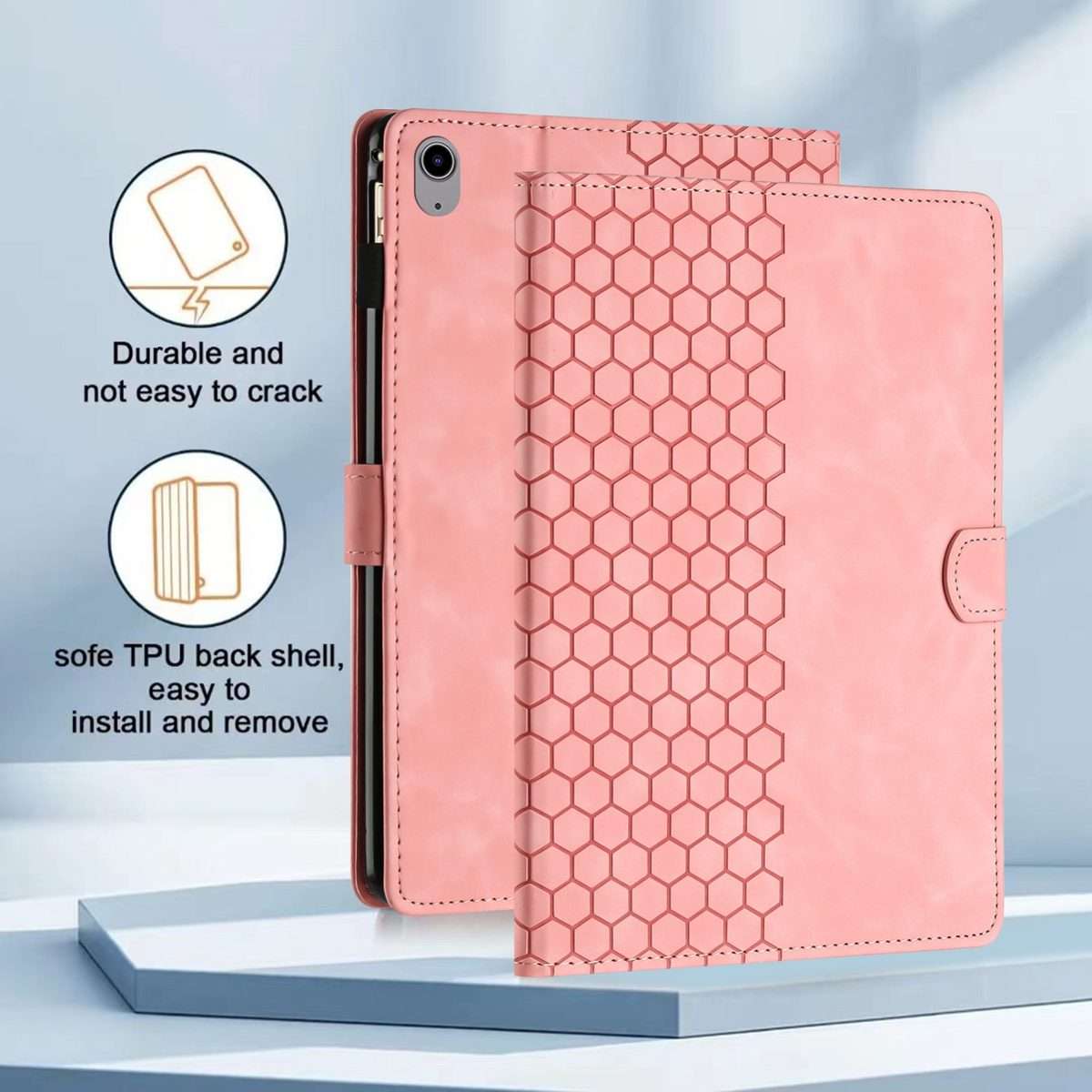 For iPad 2025 / 2022 Honeycomb Embossed Leather Smart Tablet Case(Pink)